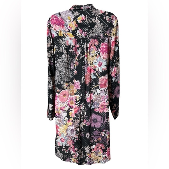 Maeve Anthropologie Metallic Dot Mixed Floral Print Tunic Dress Black Size M - Picture 4 of 12